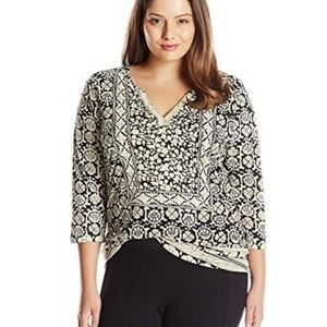 Lucky Brand Women's Plus Bohemian Block Textured Floral Print Tunic Top-Black 1x